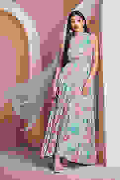 Grey Polyester Blend Anarkali Suit Set image number 8