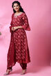 Maroon Cotton Double Layered Kurta Churidar Suit Set image number 4