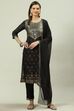 Olive Printed Viscose Straight Kurta Regular Pants Suit Set image number 5