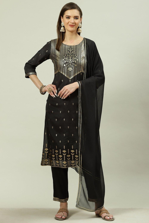 Orange Printed Viscose Straight Kurta Regular Pants Suit Set image number 5