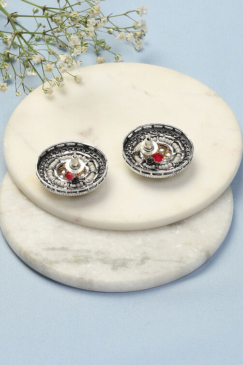 Oxidised Red & Green Brass Earrings image number 2