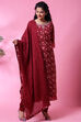 Maroon Cotton Double Layered Kurta Churidar Suit Set image number 7