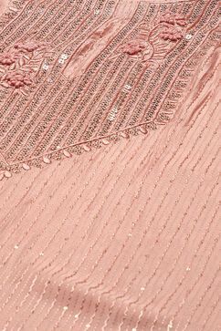 Peach Chanderi Hand Embroidered Unstitched Suit Set image number 2