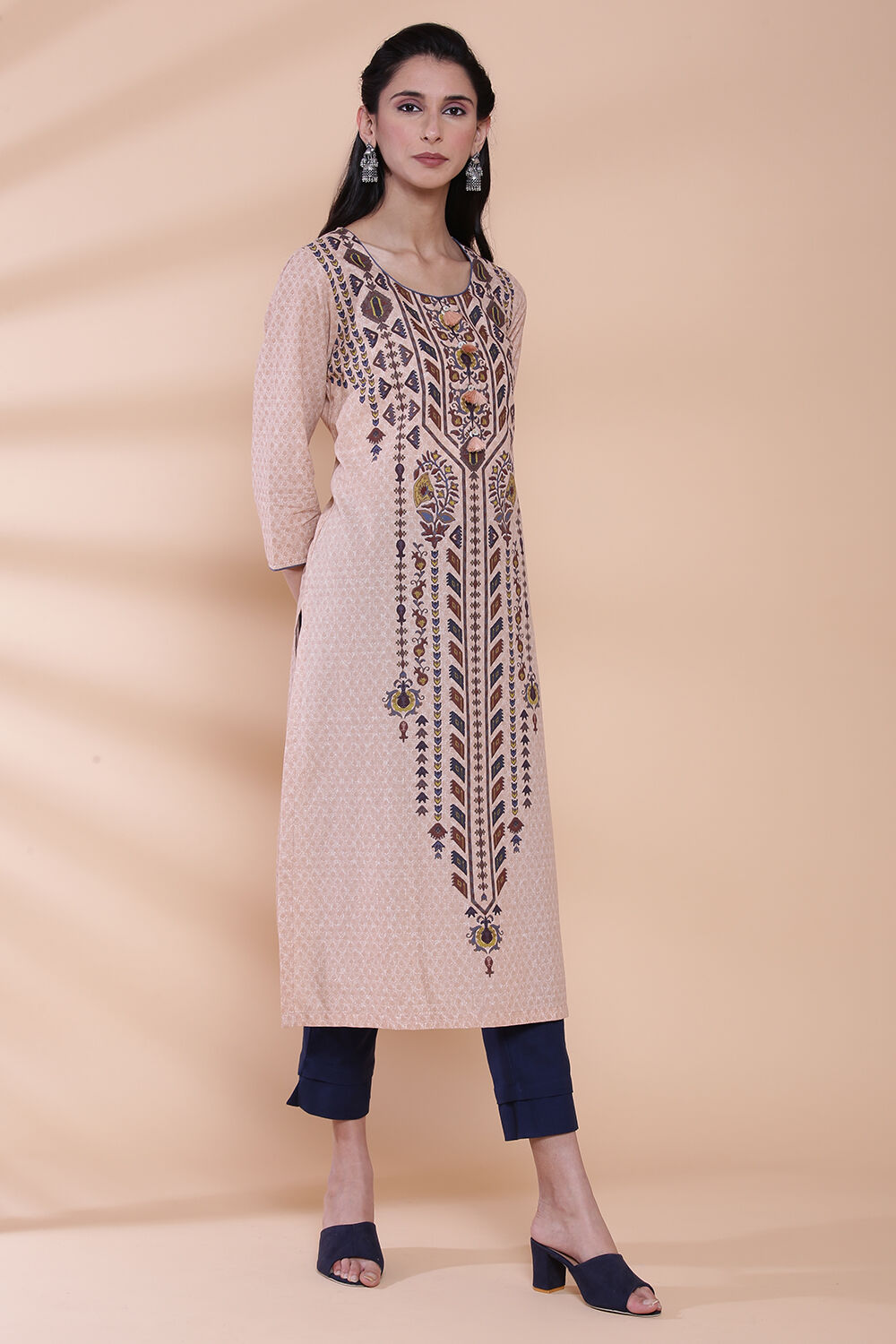 Blue Cotton Straight Printed Kurta image number 3