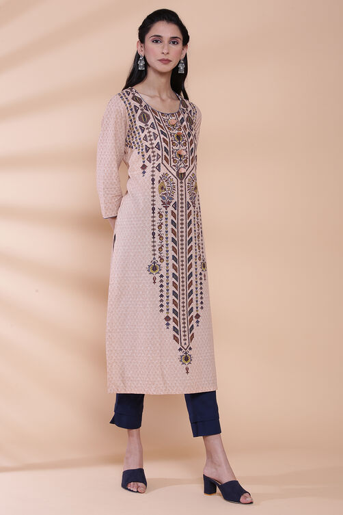 White Cotton Straight Printed Kurta image number 3