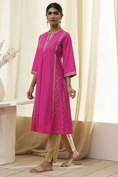 Fuchsia Cotton Printed A-Line Kurta image number 2