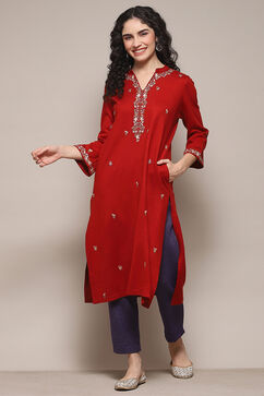 Red Daffodil Straight Yarndyed Kurta image number 0