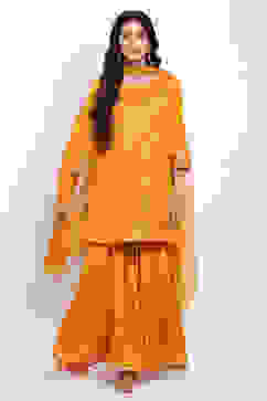 Yellow Art Silk Kurta Garara Suit Set image number 2