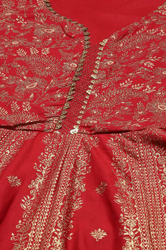 Red Cotton Flared Printed Dress image number 1