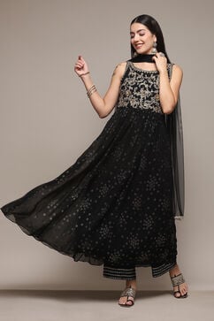 Black Polyester Flared Solid Dress image number 5