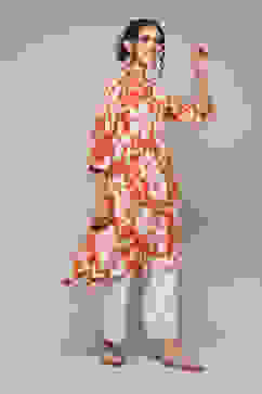 Burnt Orange LIVA Straight Printed Kurta image number 3