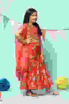 Red Polyester Short Kurta Printed Suit Set image number 6