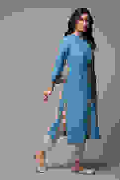 Blue Viscose Straight Printed 2 Piece Set image number 4