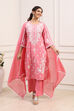 Pink Cotton Floral Embroidered Straight Kurta Set