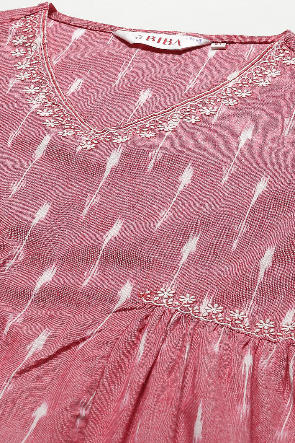Red Cotton IKAT Flared Yarndyed Kurta image number 3