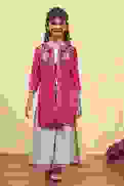 Red Cotton Yarndyed Front open Suit Set image number 6