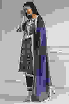 Blue Chanderi Embroidered Straight Suit Set image number 3