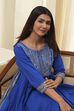 Blue Cotton Embroidered Anarkali Suit Set image number 7