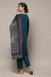 Peacock Blue Acrylic Straight Kurta Pants Suit Set image number 4