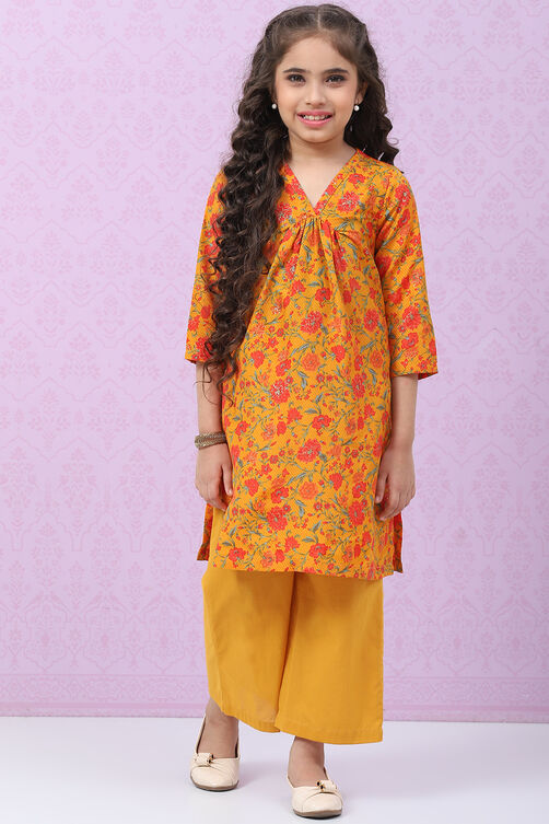 Ochre Art Silk Straight Printed Kurta Set image number 0