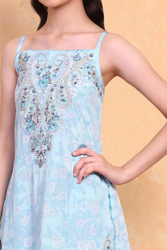 Aqua Printed Strappy Straight Suit Set image number 1
