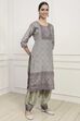 Grey Poly Crepe Digital Print Unstitched Suit Set image number 6