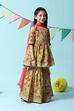 Lime Green Cotton Gathered Printed Kurta Sharara Suit Set image number 6