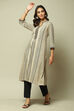 Beige & Black LIVA Straight Printed Kurta