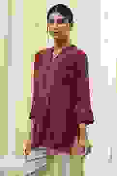 Red Embroidered Straight Short Kurta image number 2