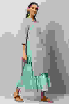 Sky Blue Art Silk Double Layered Kurta image number 5