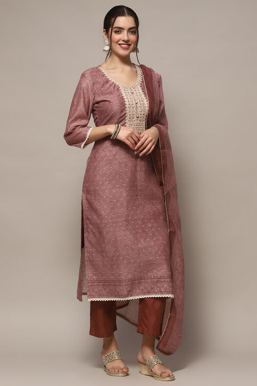 Dusky Pink Chanderi Blend Unstitched Suit set image number 7