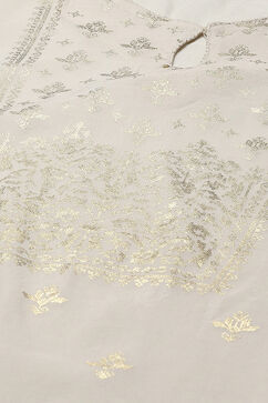 Off White Cotton Layered Printed Kurta Churidar Suit Set image number 1