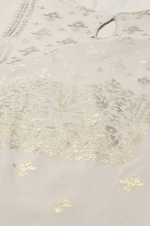 Off White Cotton Layered Printed Kurta Churidar Suit Set image number 1