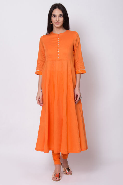 Off White Cotton Front Open Kurta Churidar Suit Set image number 4
