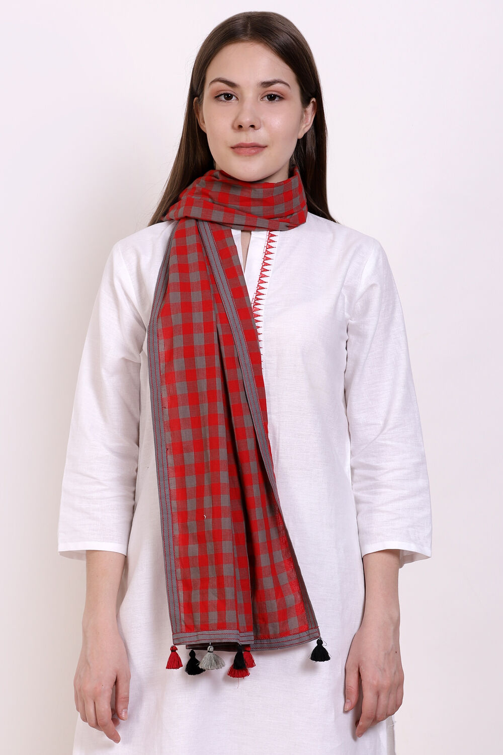 Buy Red Cotton Yarndyed Scarf for N A0.0 Biba India