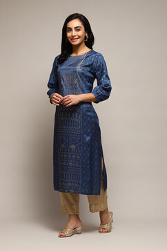 Teal Viscose Straight Printed Kurta image number 2