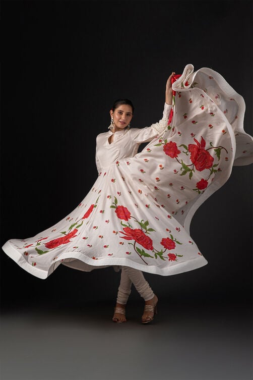 Rohit Bal Ivory Cotton Silk Anarkali Printed Suit Set image number 0