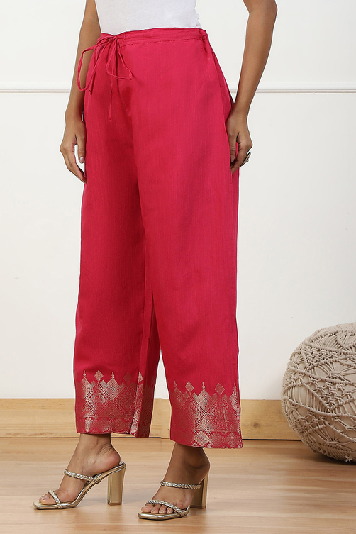 Blue Jacquard Solid Straight Palazzo Pants image number 2