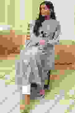 Dull Blue Cotton Printed Flared Kurta image number 0