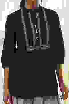 Black Cotton Yarn-Dyed Short Straight Kurta image number 1