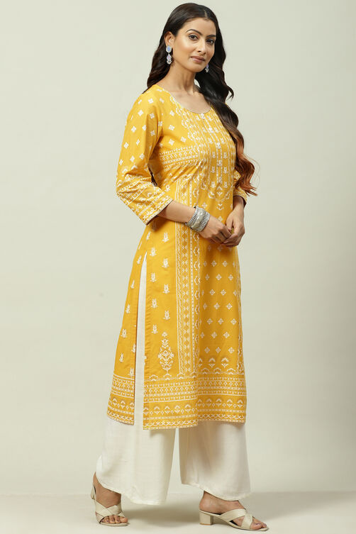Blue Cotton Straight Kurta image number 3