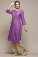 Navy Blue Rayon flax Straight Kurta Palazzo Suit Set image number 3