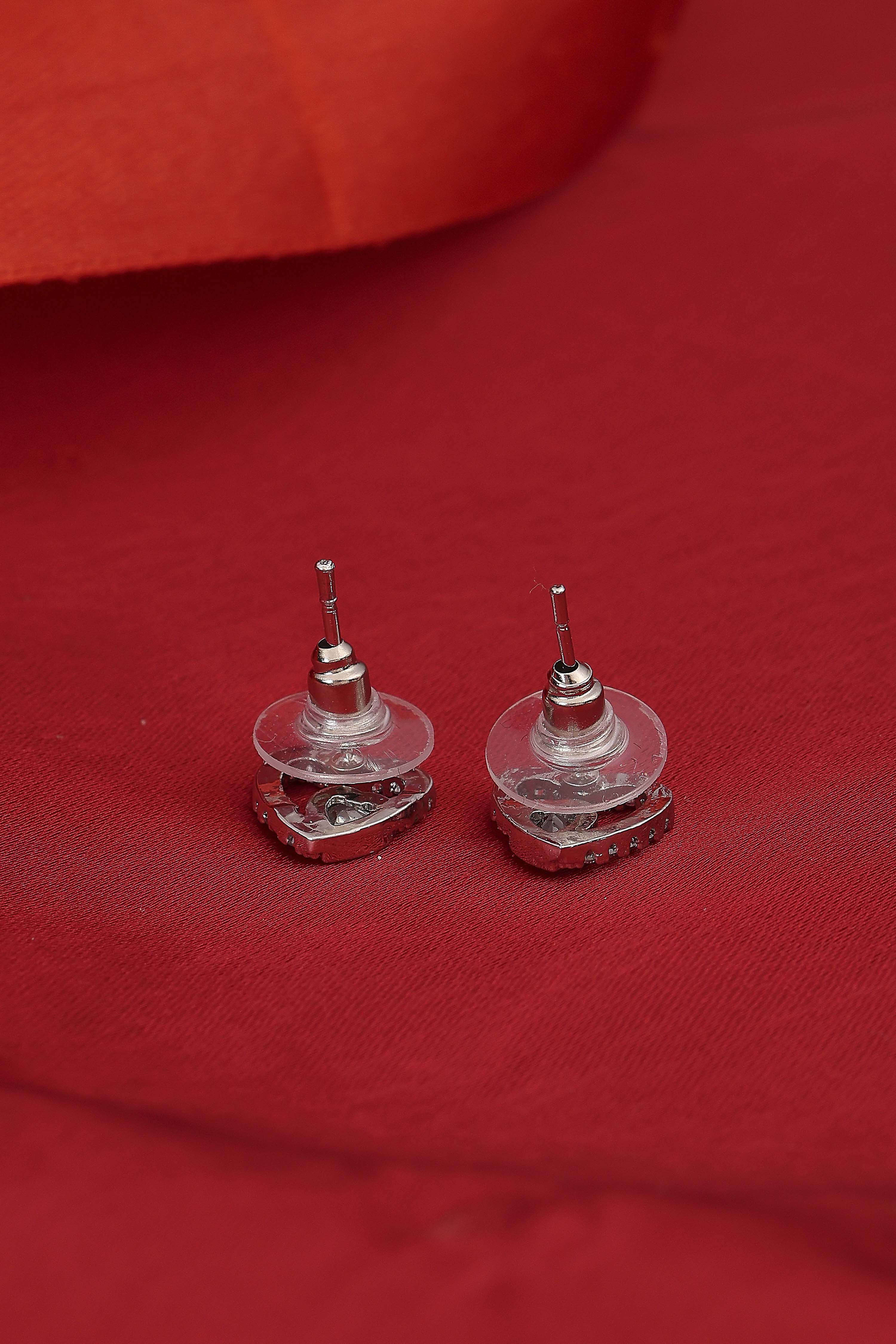 Silver Plated Brass Twin Heart-Shaped Stud Earrings image number 2