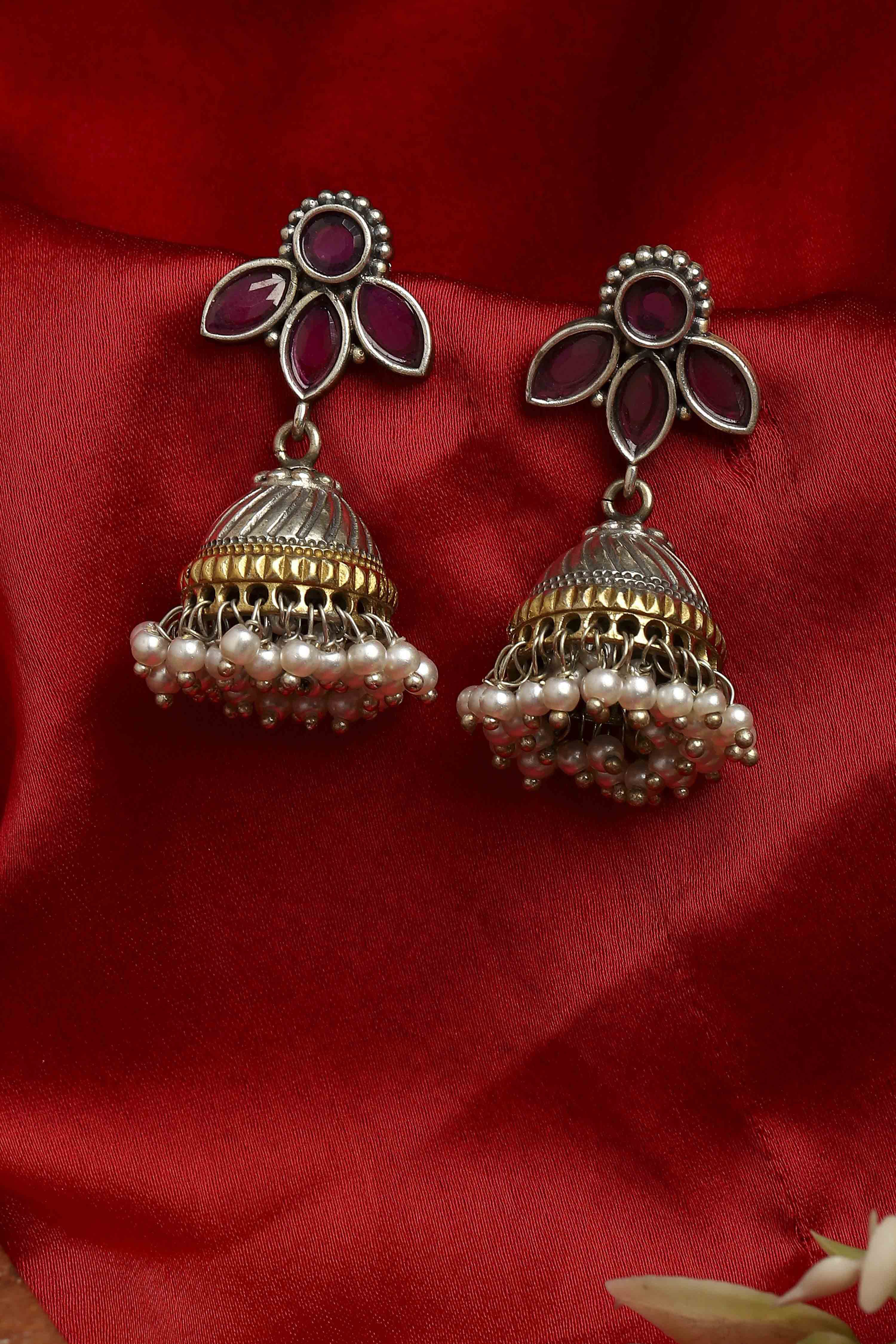 Dark Pink Brass Jhumka image number 0