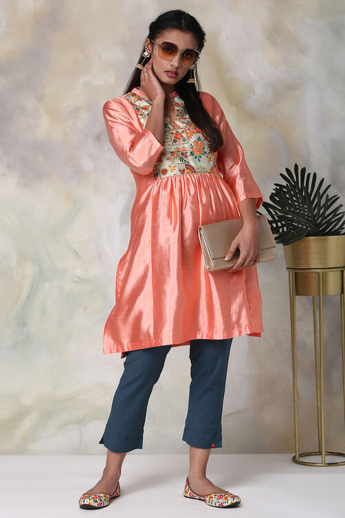 Peach Art Silk Solid Kurti image number 4