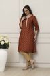 Orange All-Over Floral Printed Straight Kurta image number 0