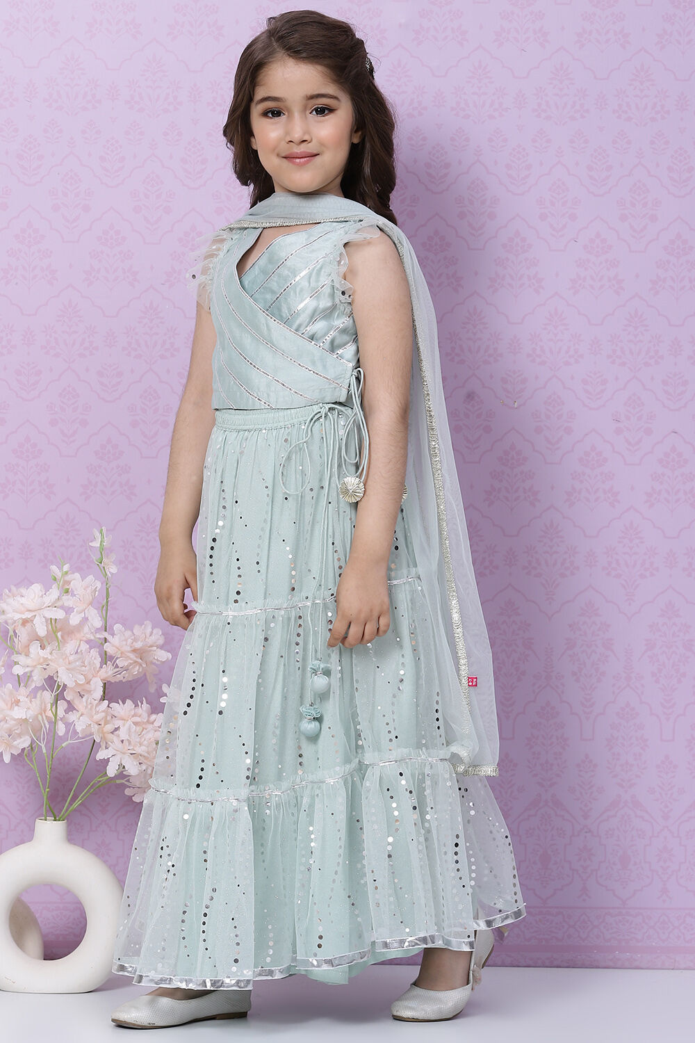 Powder Blue Art Silk Flared Lehenga Set image number 5