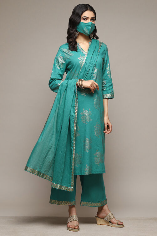 Light Blue Cotton Straight Kurta Palazzo Suit Set image number 7