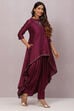 Deep Purple Flared Cotton Silk Fusion Wear 2 Piece Set image number 5