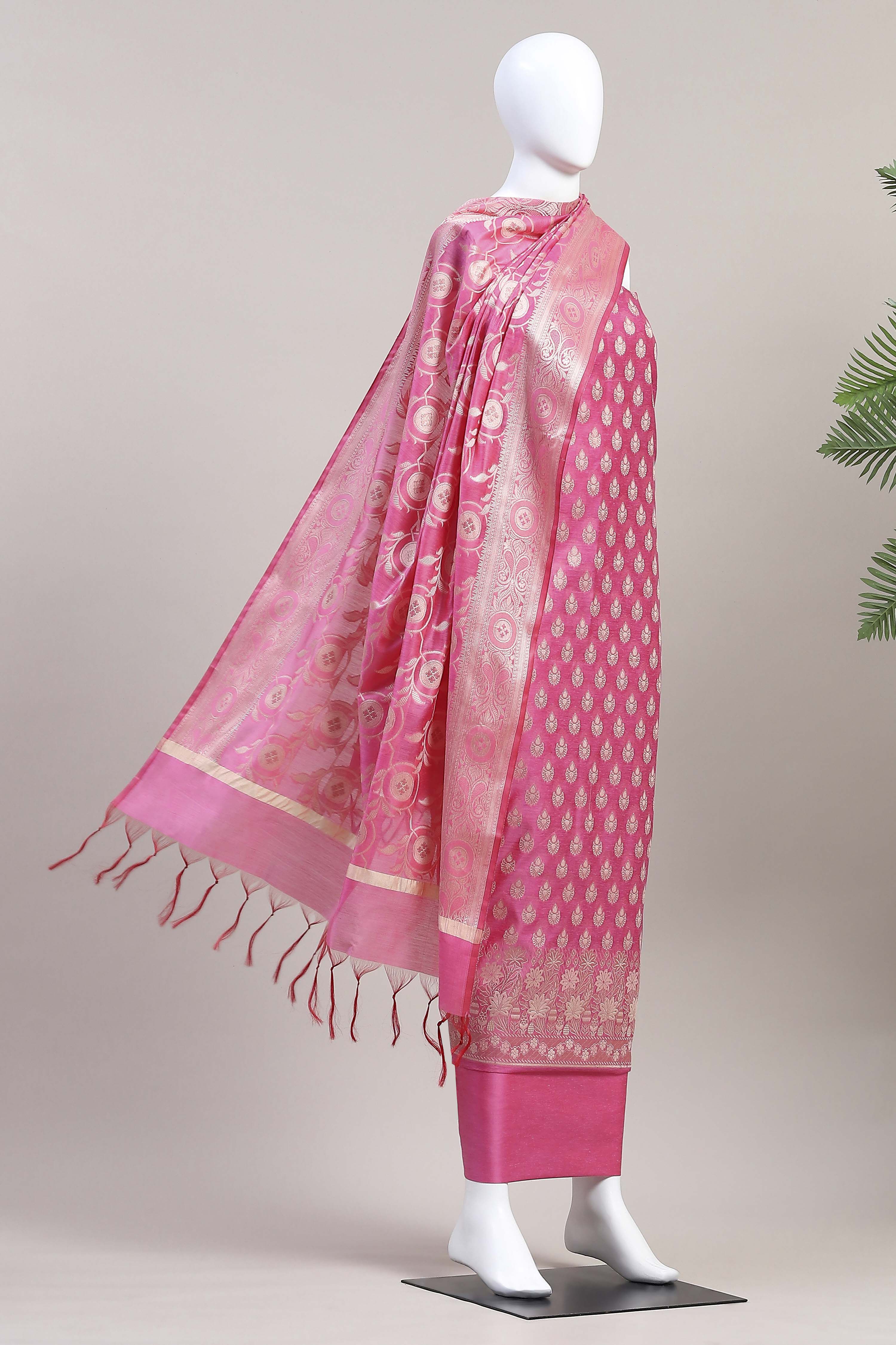 Blue Cotton Printed Embroidered Unstitched Suit Set image number 4